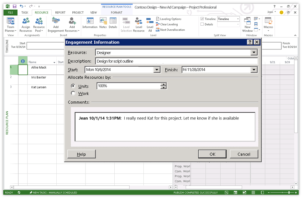 Ressourcenanfrage in Microsoft Project 2016