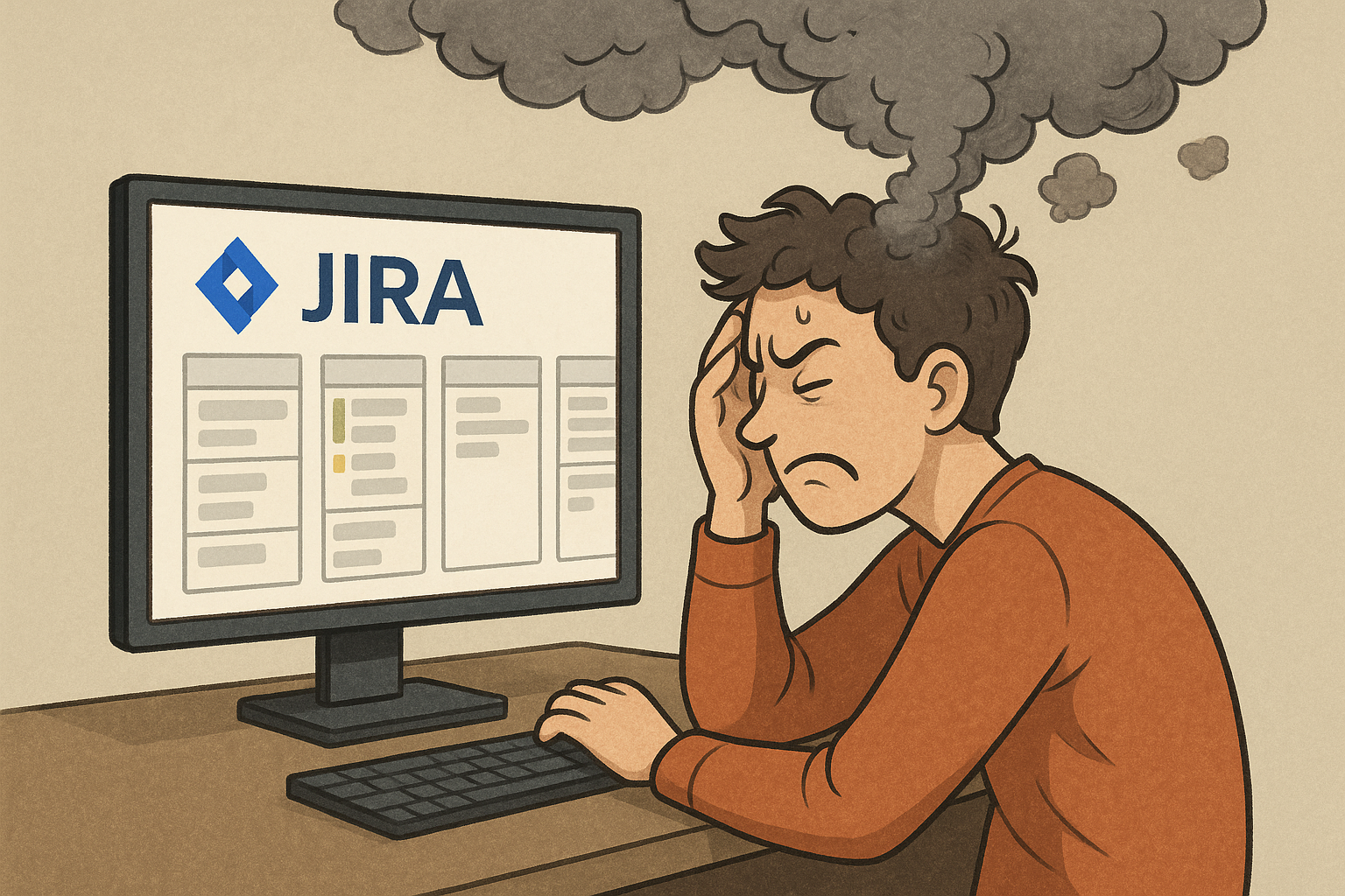 Projektleiter vor überfülltem Jira-Backlog