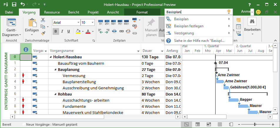 Befehle zu Begriff finden in MS Project 2016 Befehle zu Begriff finden in MS Project 2016