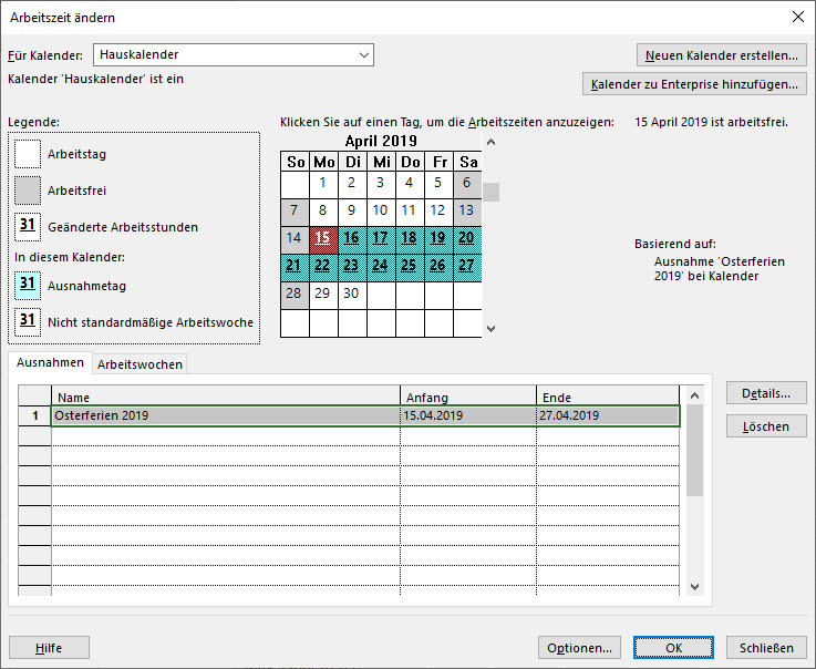 MS Project Kalender