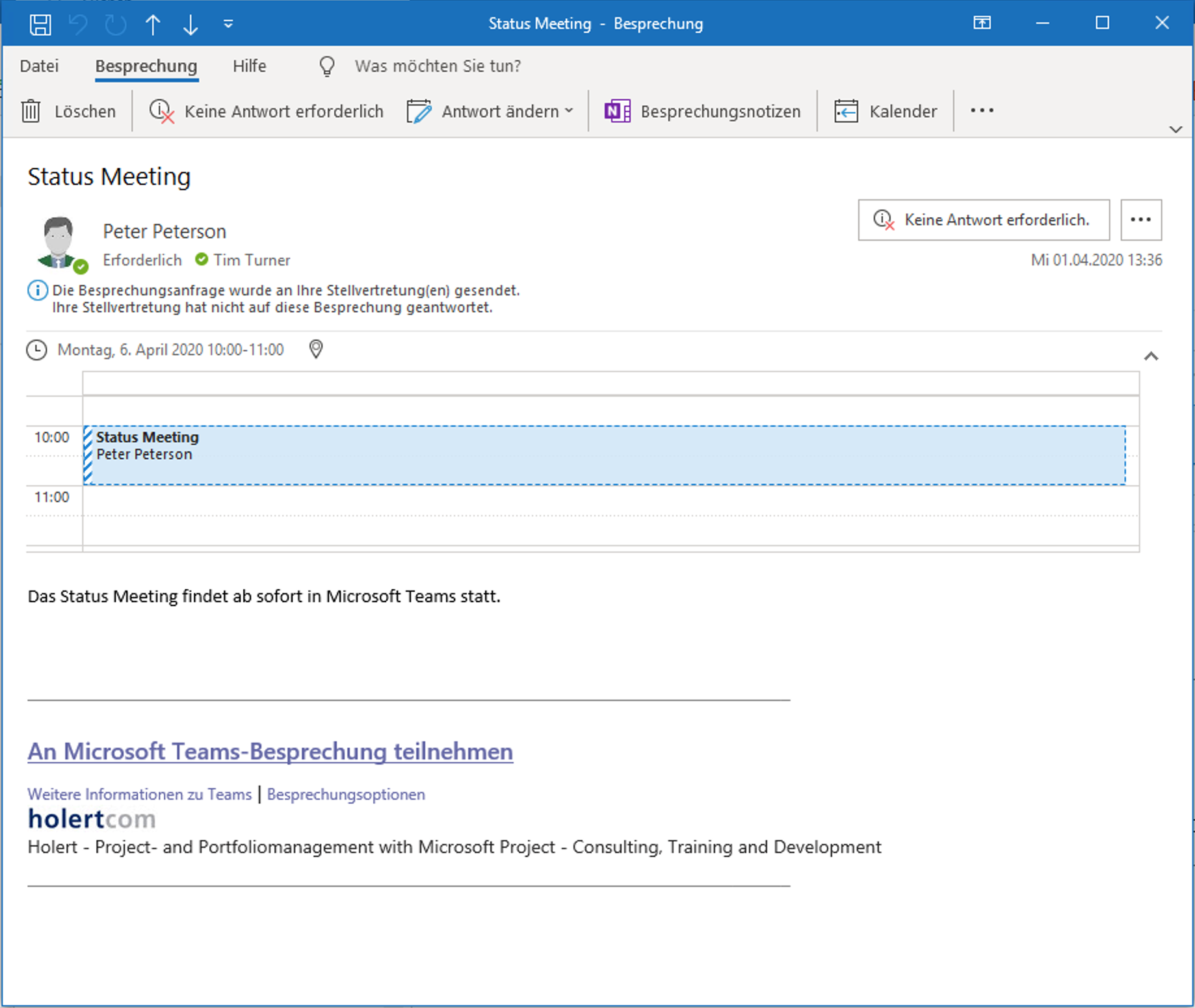  Email Mitteilung zum Microsoft Teams Meeting
