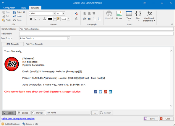 Screenshot Email Signature Manager