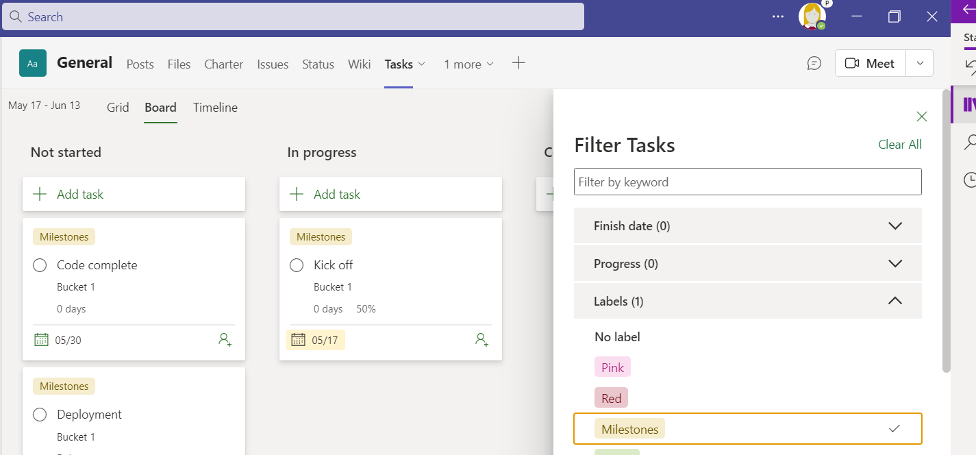 Microsoft Project for the web Etiketten Tags Label Filter