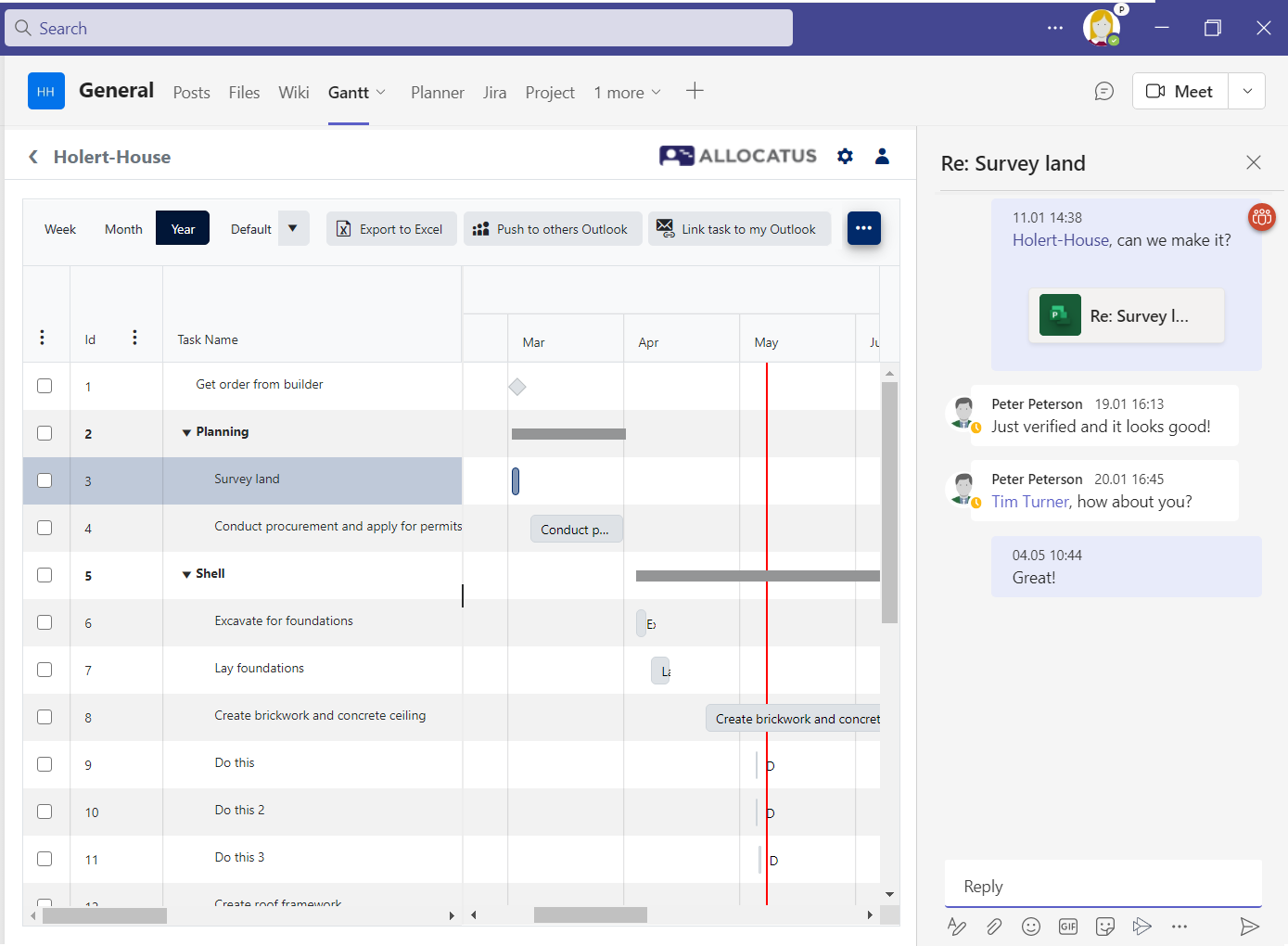 Diskussion zu Vorgängen aus Microsoft Project in Microsoft Teams