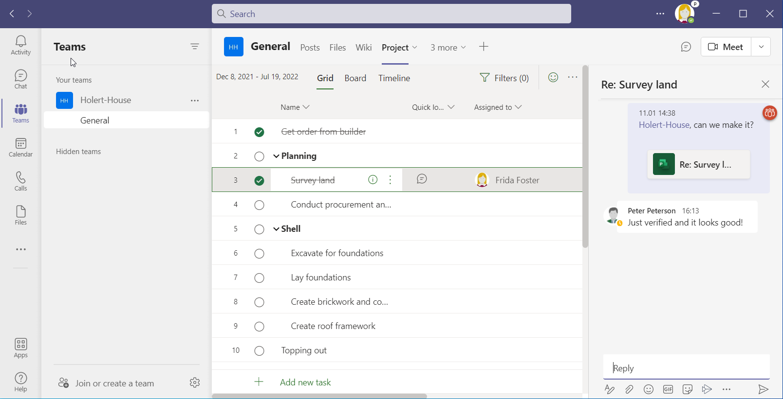 Microsoft teams Diskussion zu Vorgang in Microsoft Project for the web