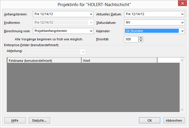 Microsoft Project Projektkalender