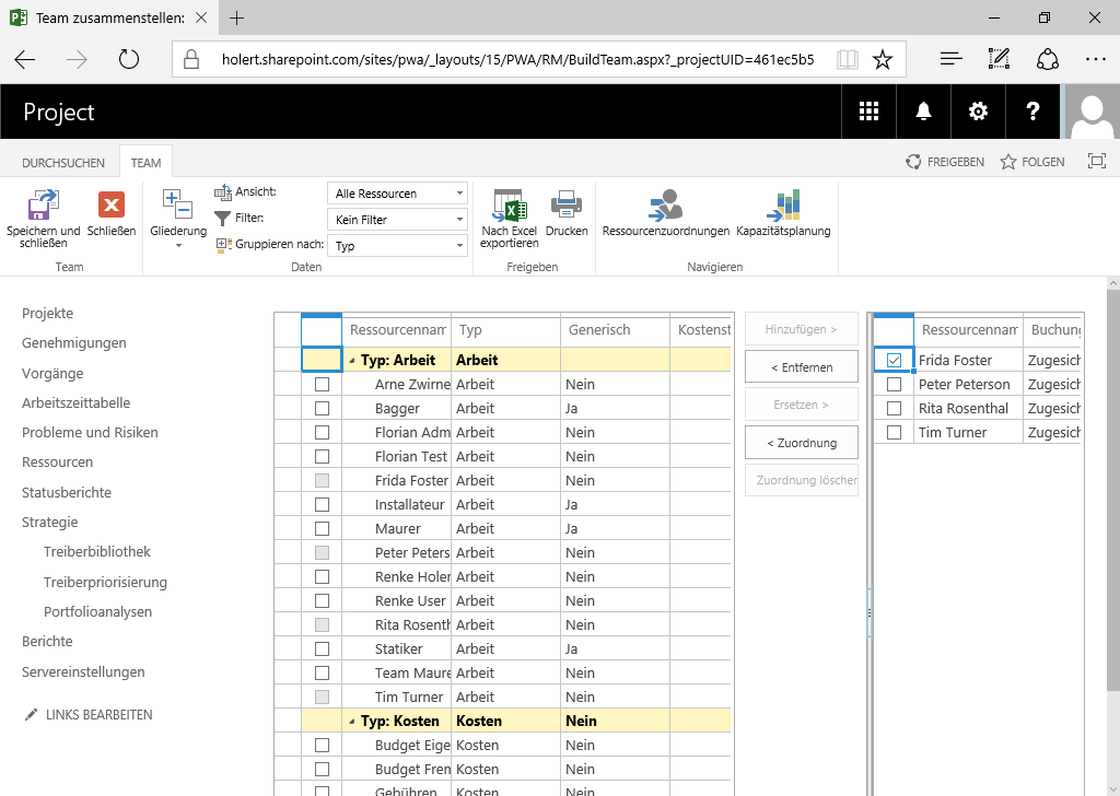 Project Server Ressourcenpool