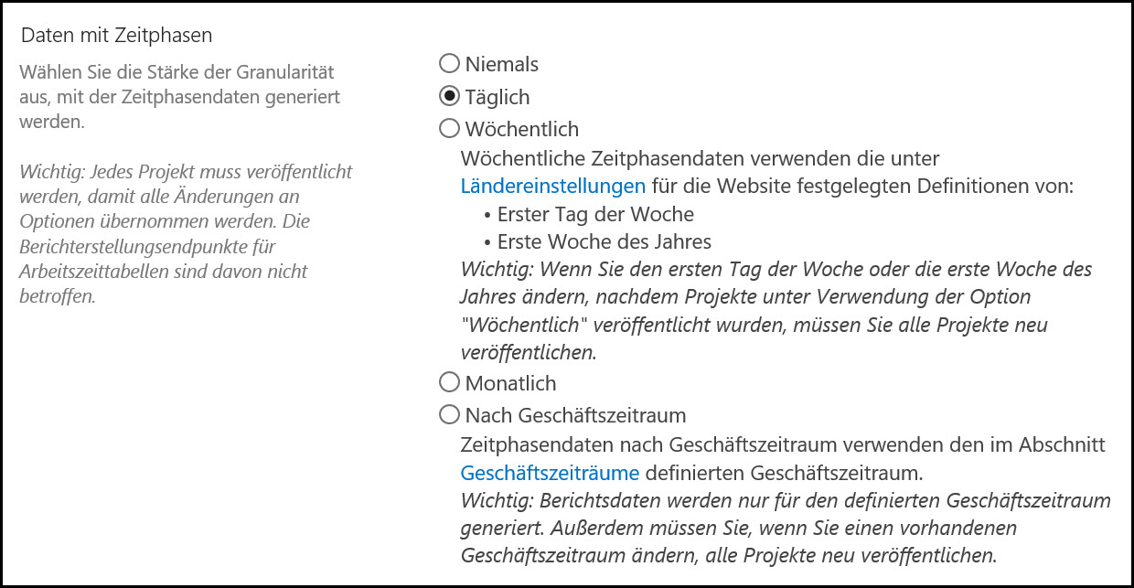 TimephasedData Zeitphasen Berichtsdaten