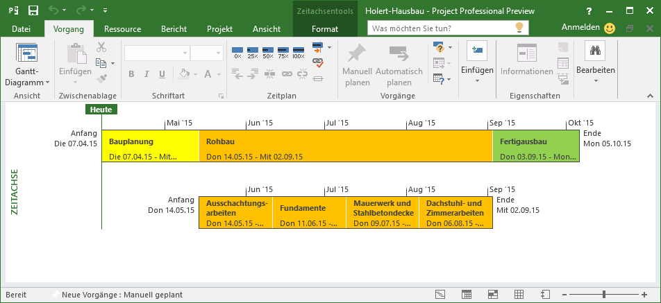 Zeitachsen in MS Project 2016